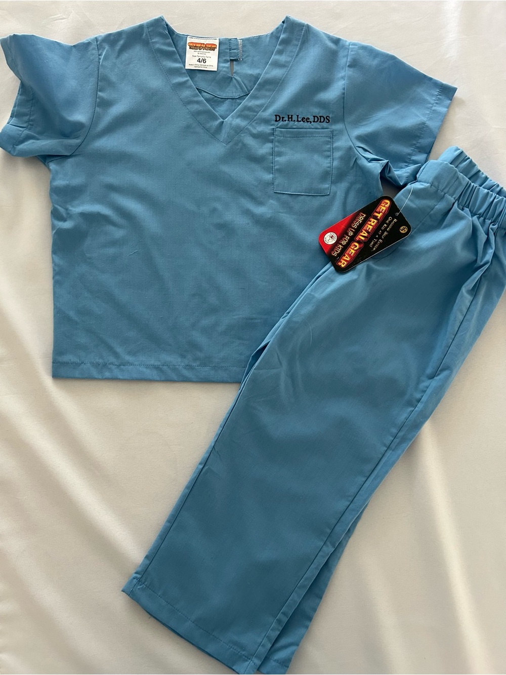 4/6 Kids Light Blue Two-Piece Halloween costume Scrub Set